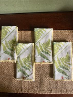 Vintage Vera Neumann Floral Fern Butterflies  Cotton Napkins Set 4 Ladybug